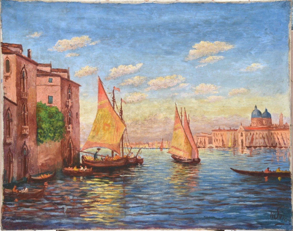 Leroy "the Grand Canal In Venice" Oil On Canvas 46x55